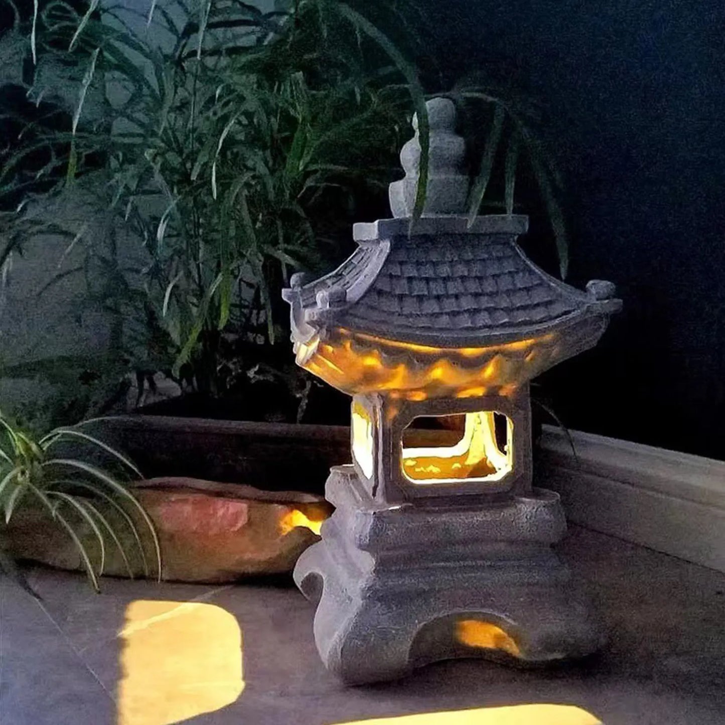 Pagoda Statues Outdoor Solar Powered Statue Japanese Garden Decor Outdoor Zen Garden Lantern Flickering LED Garden Light