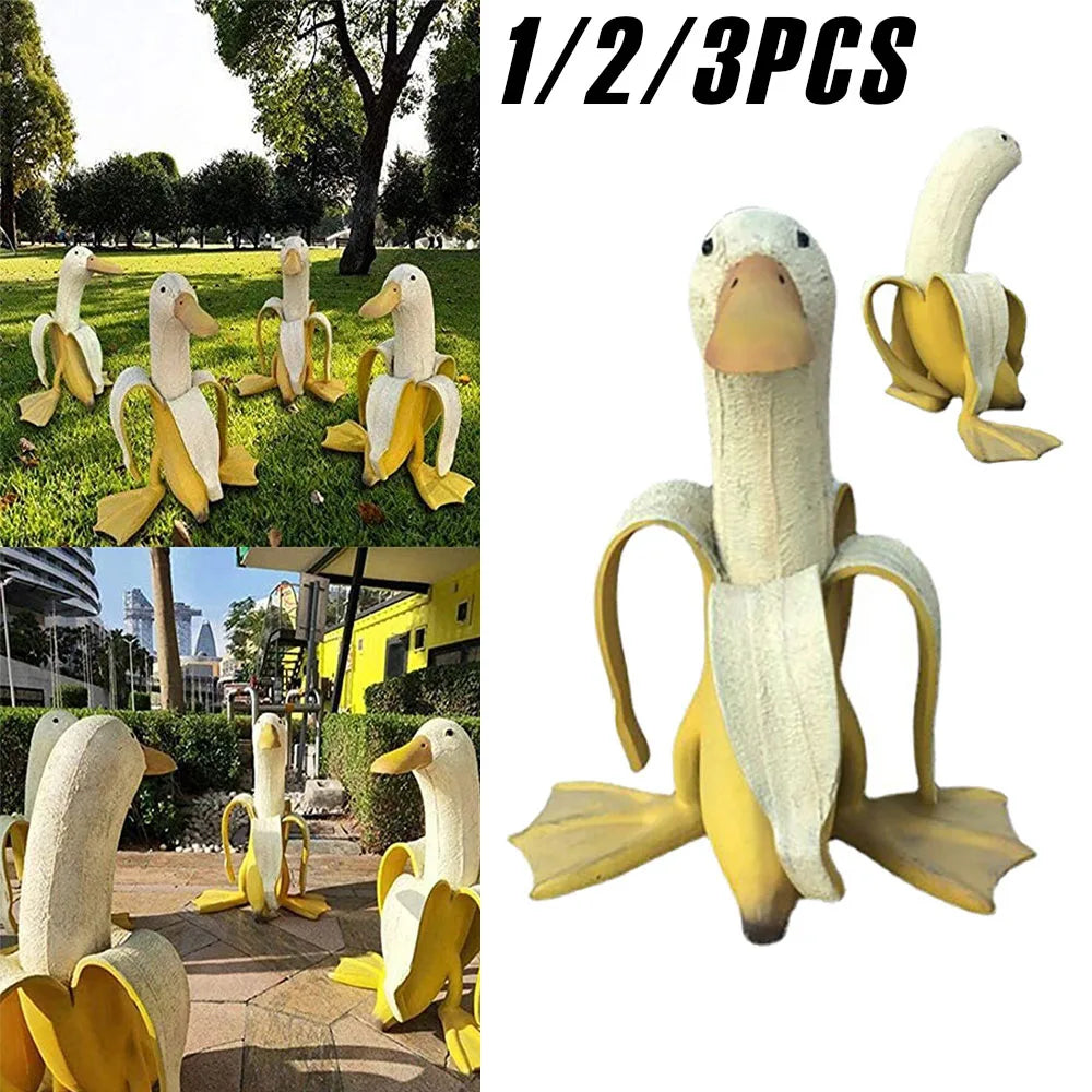 1/2/3Pcs Banana Duck Garden Statue Resin Creative Art Statue Decoration Cute Fruit Animal Figurine for Indoor Outdoor Yard Decor