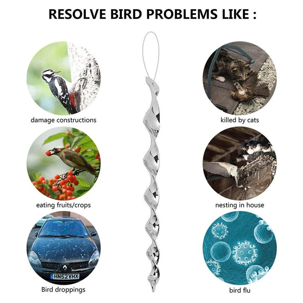 12-120pcs Bird Repellent Reflective Rods 30cm Scare Birds Repeller Wind Spiral Rotating Rod Hanging Ornaments Home Garden Decor