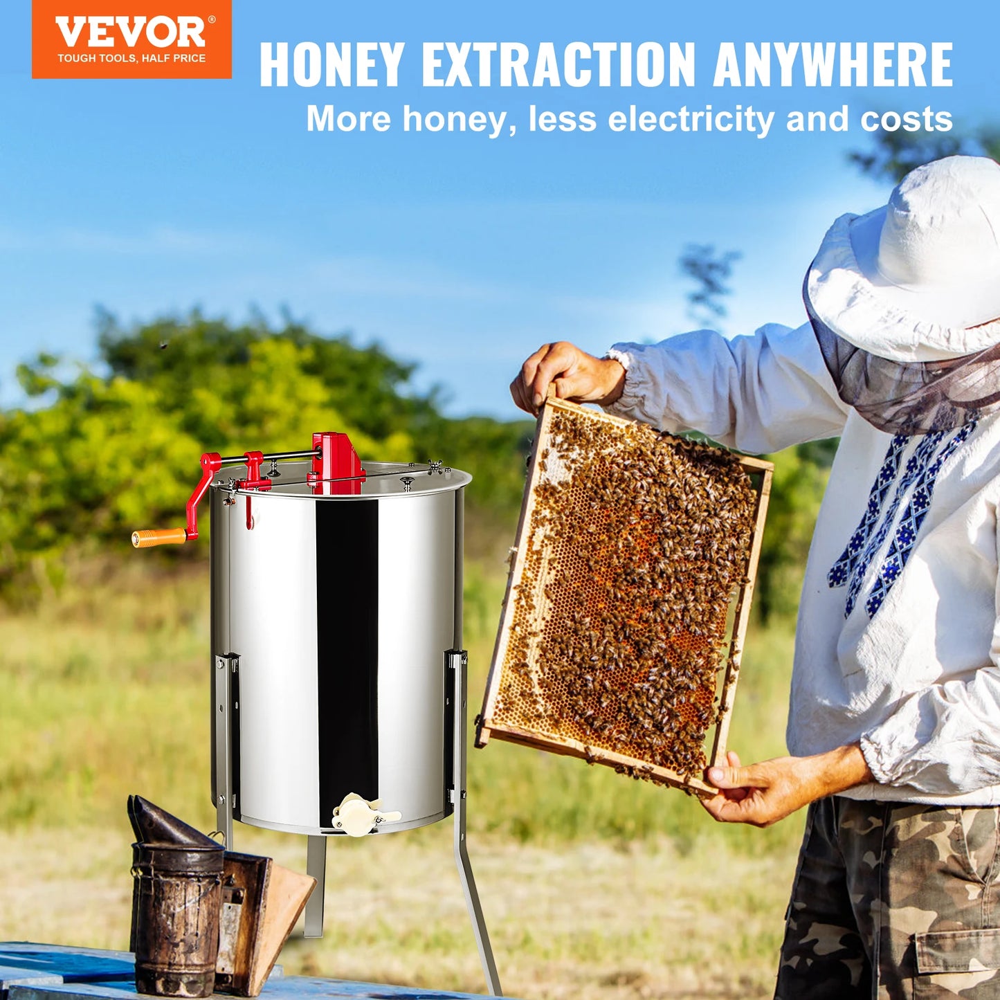 SucceBuy Honey Extractor 4/8 2/4 Frame Electric Stainless Steel Honeycomb Spinner Crank Honey Centrifuge Beekeeping Equipment