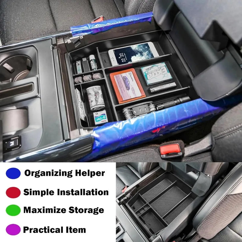 Center Console Organizer Tray Compatible 2021 2022 2023 2024 Ford F150 Accessories, Console Organizer Armrest Tray Insert Contai