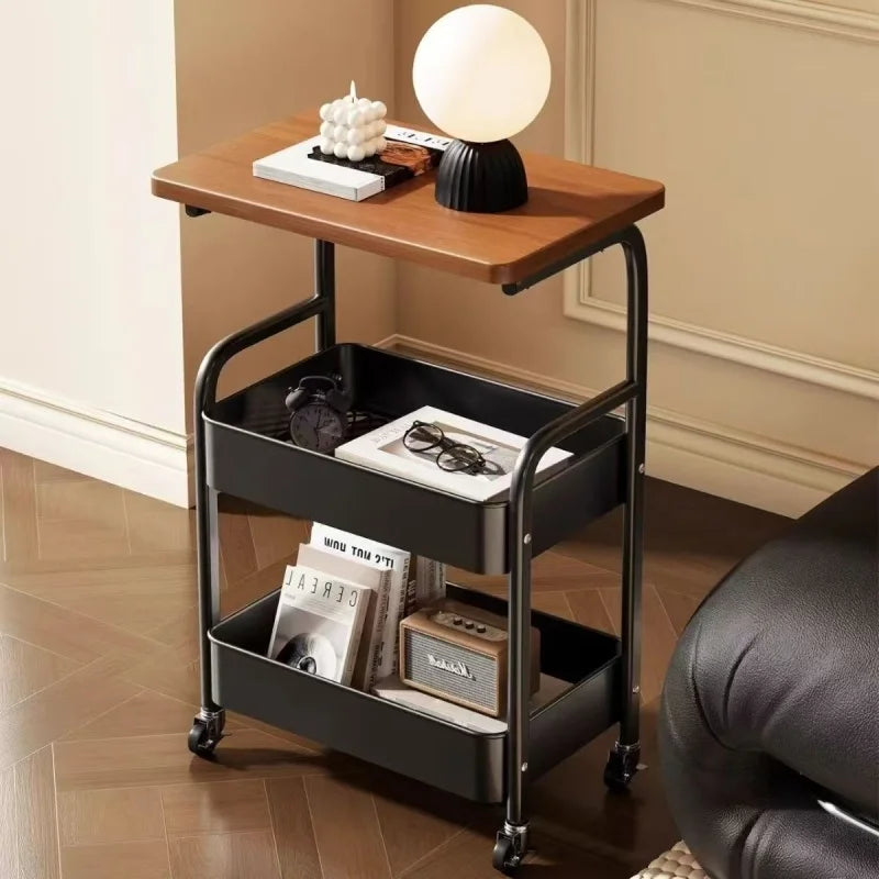 Double Coffee Table Storage with Small Table Movable Living Room Space Saving Modern Style Sturdy Structure Storage Shelf