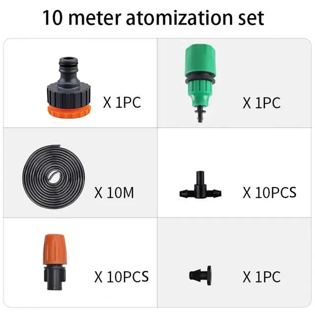 Fog Nozzles Irrigation Kit 5M-20M Garden Automatic Spray Misting Plant Watering System with 4/7 PE Hose and Connector