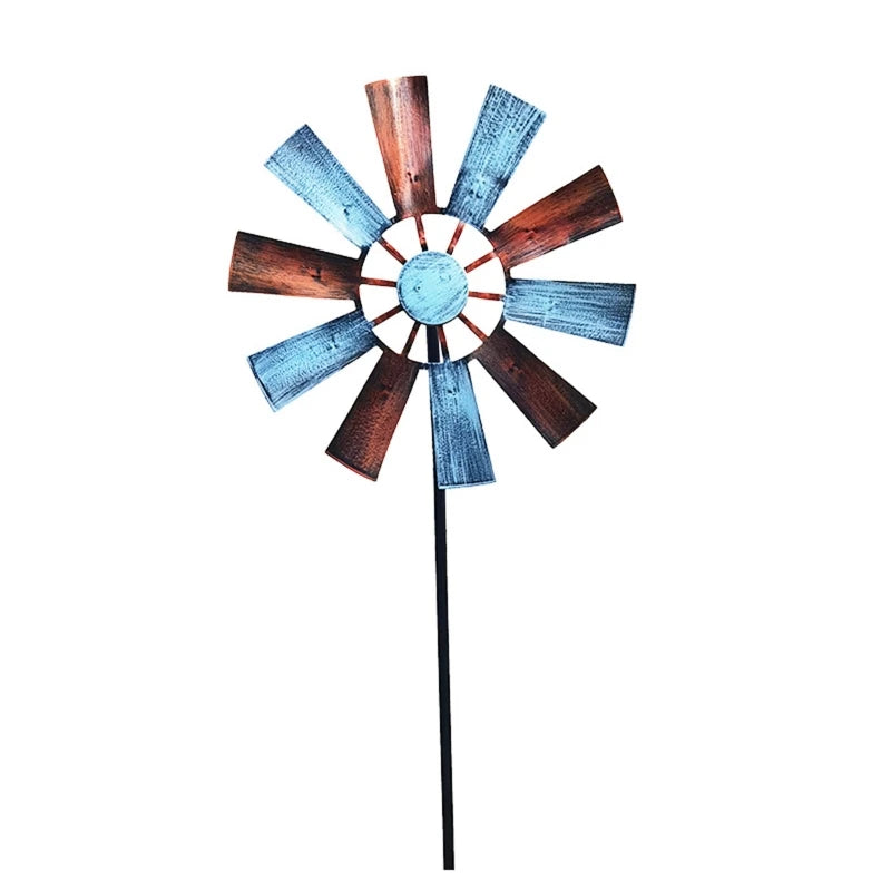 Wrought Iron Rotating Windmill Metal Wind Spinner Landscape Ornament for Outdoor Courtyard Yard Lawn Pinwheel Decor Supplies