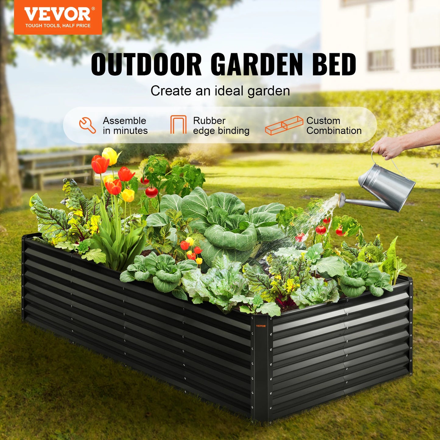SucceBuy Raised Garden Bed Kit Large Metal Raised Planter Box Beds Outdoor for Vegetables Flowers and Herbs with Open Bottom