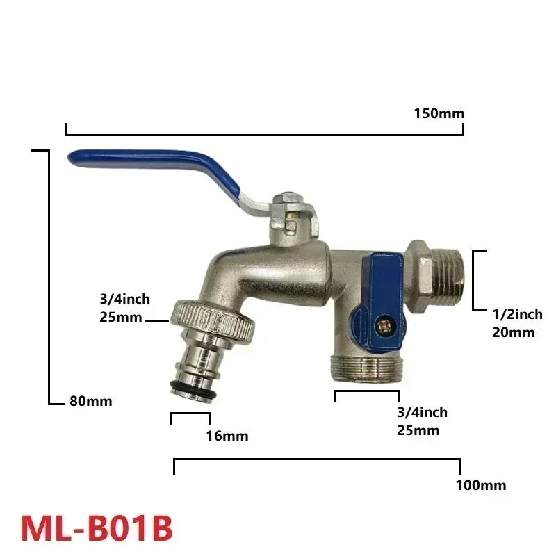1/2'' 3/4'' Double Head Water Faucet Water Splitter Connector Coupling Adapter Valve Switch Garden Hose Irrigation Tap Joint