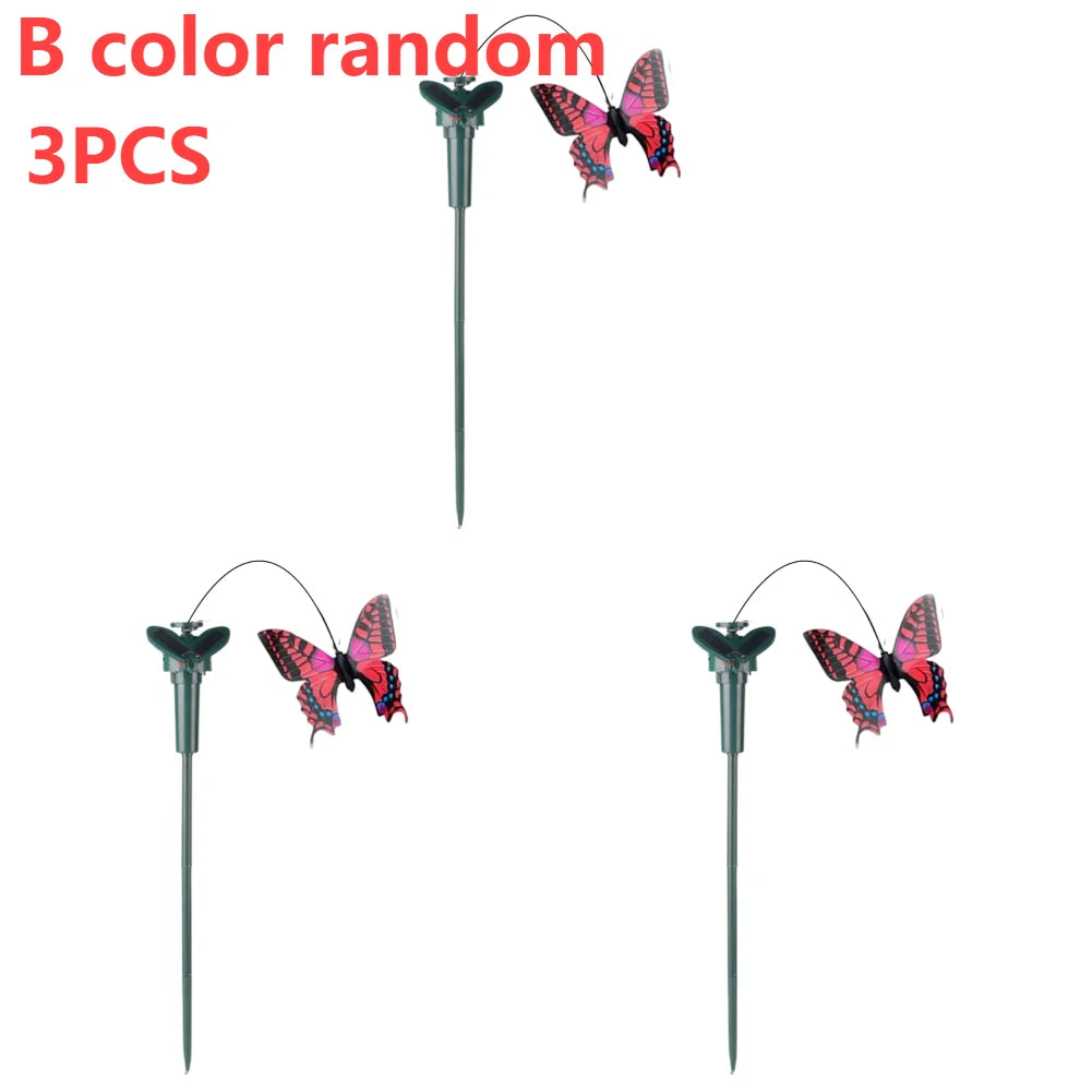 1-3PCS Solar Powered Flying Wobble Butterfly Ornament Durable Garden Dancing Fluttering Butterfly Humming Bird Stake Lawn Decor