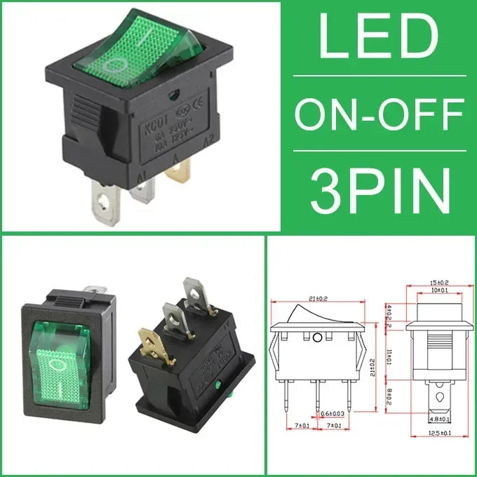 10/30/100Pcs KCD1 Snap-in Boat Rocker Switch Toggle Power SPST ON-OFF 2/3/4 Pin AC 250V 6A 125V 10A 2Pin Position Snap Switch