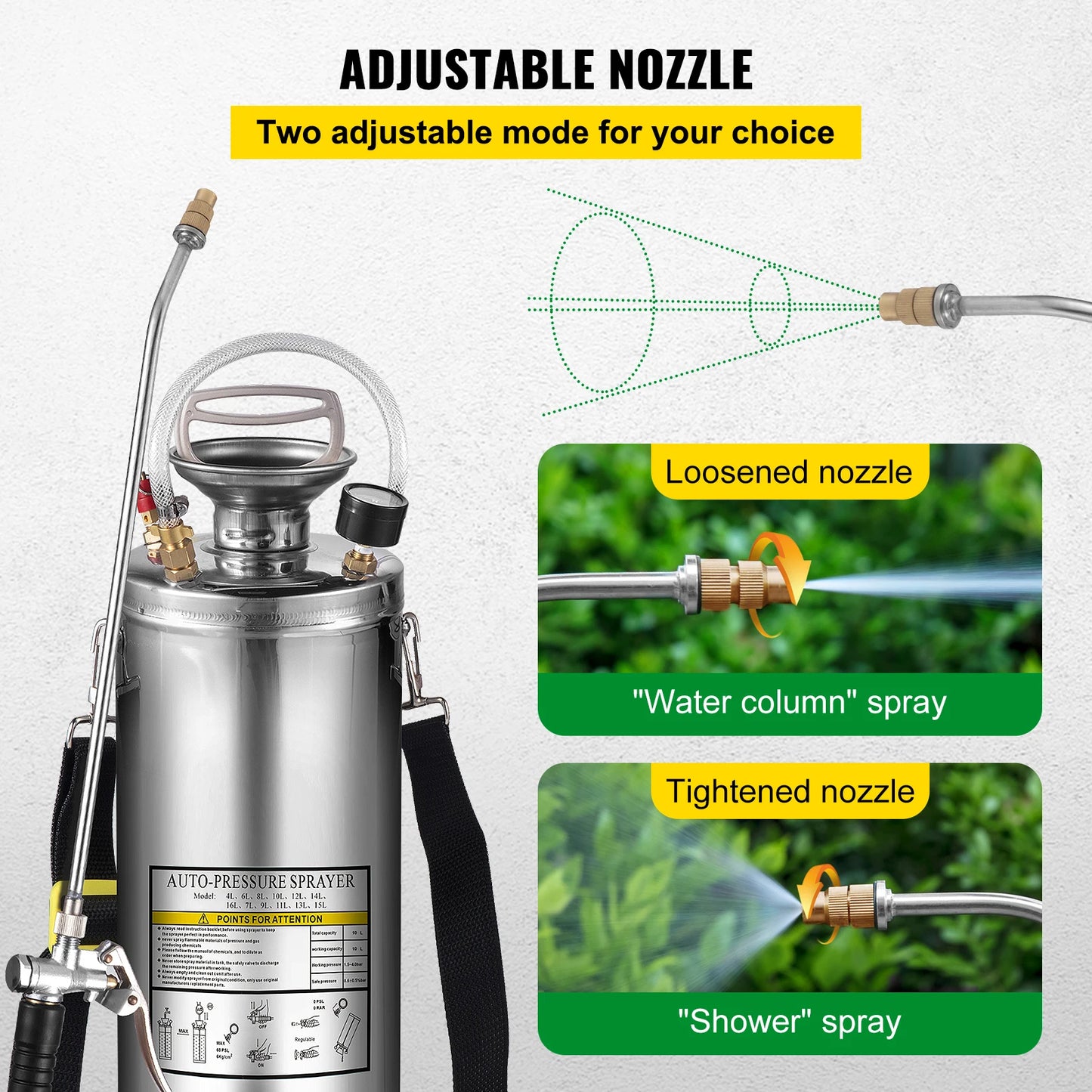 SucceBuy 4-12L Hand Powered Sprayer Stainless Steel Watering Spraying Atomizer Pump Home Ground Garden Cleaning Sprayer