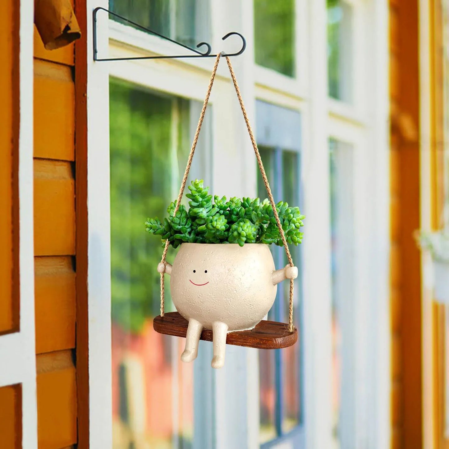 Face Head Succulent Pot, Cute Smile Plant Pot Swing Sitting Hanging Planter for Outdoor Indoor, Succulent Planter