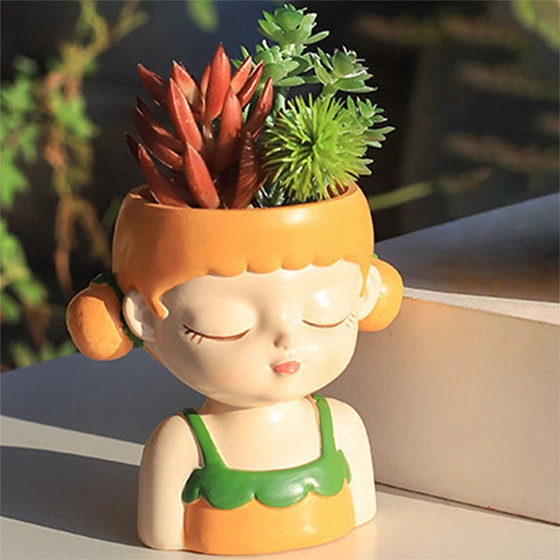 Creative Resin Flower Vase Cute Flower Girl/Fruit Girl Plant Pots Small Succulent Pots for Indoor Outdoor Garden Decor