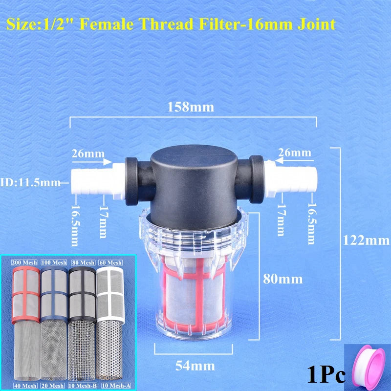 1/2" To 8~16mm Hose Filter Garden Agricultural Irrigation Domestic Water Bathroom Kitchen Impurity Strainer 10Mesh To 200 Mesh