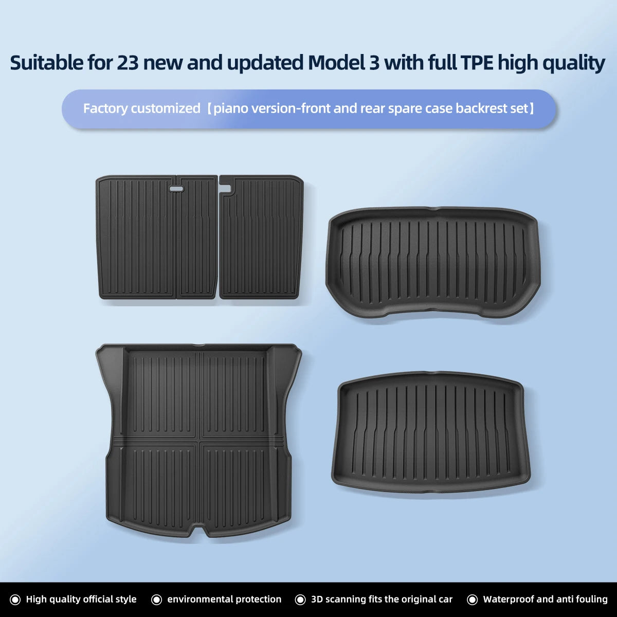 For Tesla Model 3 Highland Floor Mats 2024 Car Accessories TPE Waterproof Foot Pad Front Rear Trunk Mat Rear Seat Backrest Pad
