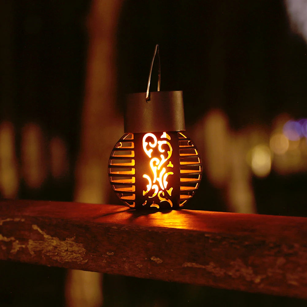 LED Outdoor Solar Light Garden Light Hanging Chandelier Lamp Hollow Garden Decoration Flame Lamp Solar Lantern Ornament