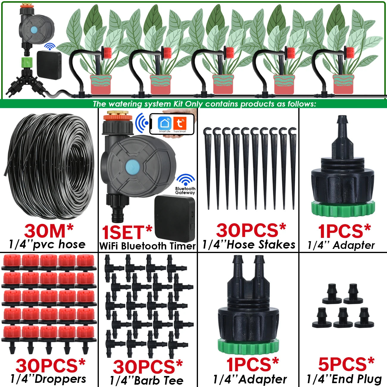 KESLA Greenhouse 5-50M Drip Irrigation System Automatic Watering Garden Hose DIY Micro Drip Watering Kits w/ Adjustable Drippers