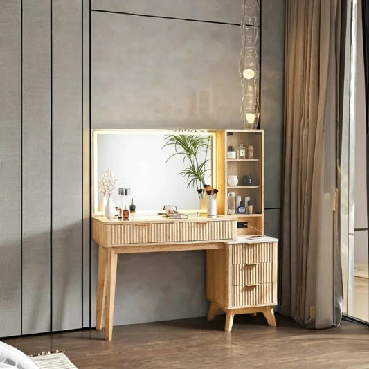 Luxurious and High-grade Cosmetic Table, Large-capacity and Multi-storage Closet Integrated Dresser with Mirror Cosmetic Table