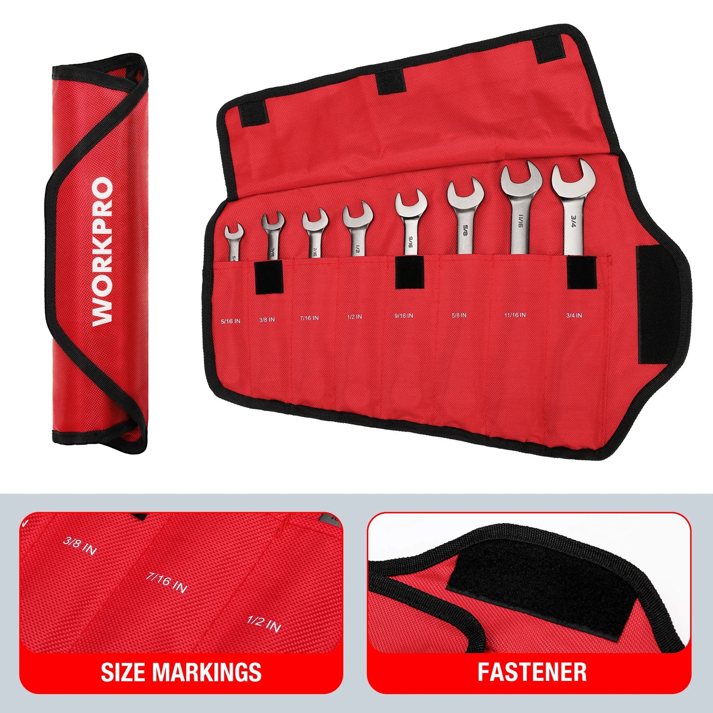 WORKPRO 8pcs Flex-Head Ratcheting Combination Wrench Set SAE 5/16-3/4