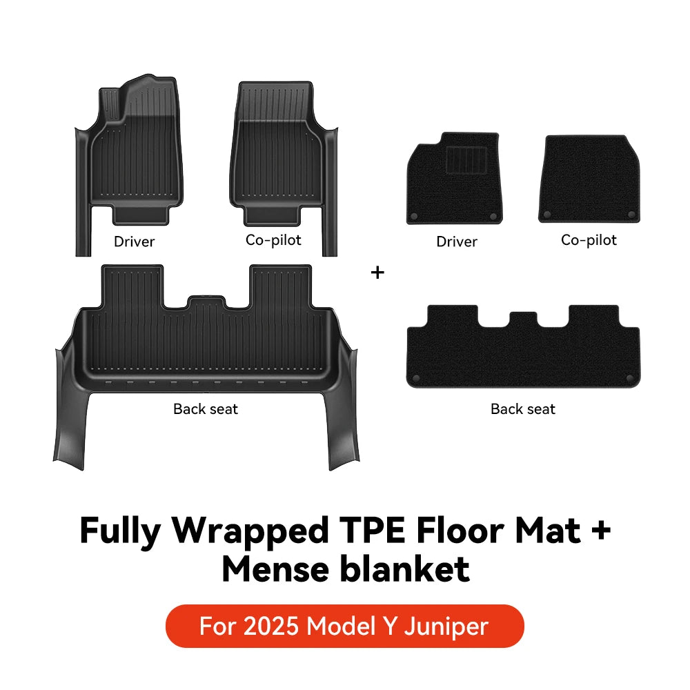 YZ TPE Car Floor Mats for Tesla Model Y Juniper 2025 Luggage Mat Set Four Seasons Waterproof Anti-slip Trunk Mat