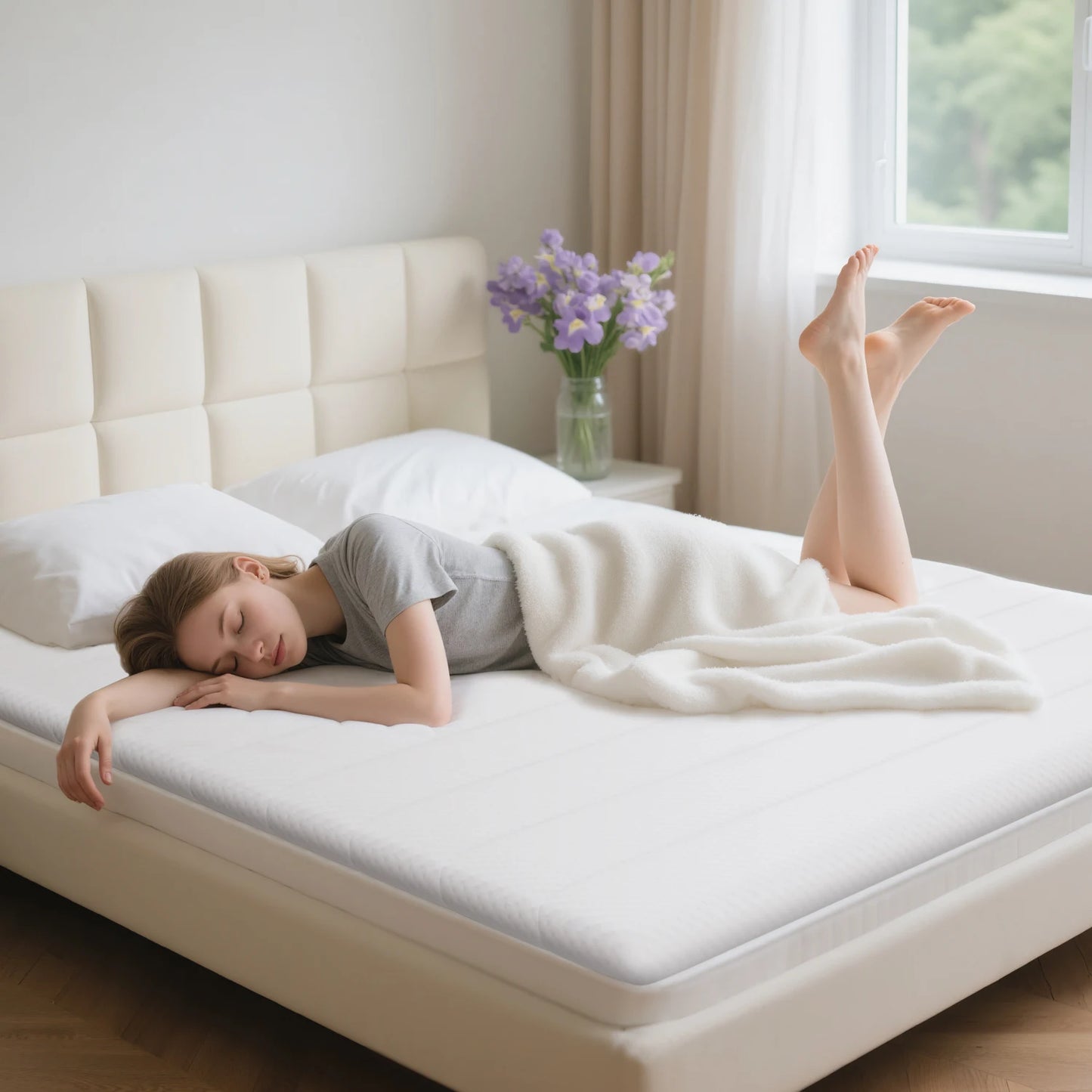AUTHMIC Gel Foam Memory Mattress Topper 7-Zone Ergonomic Breathable Washable Cover Non-Slip for Home Sleep Comfort