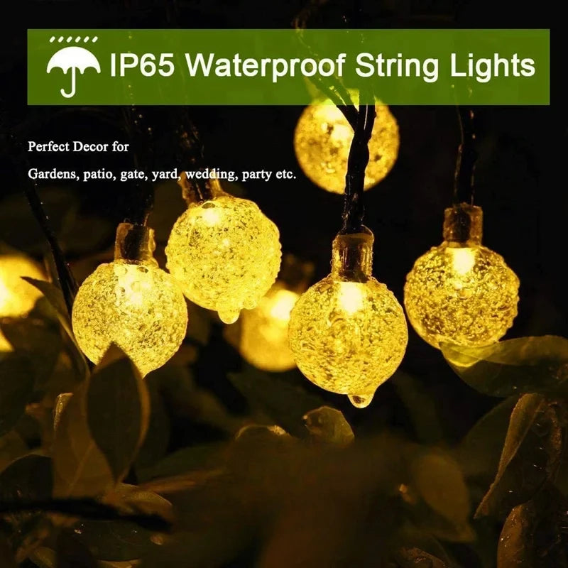 LED Solar String Lights Outdoor 60 Leds Waterproof Crystal Globe Lights with 8 Modes Garden Light for Patio Party Tree Decor