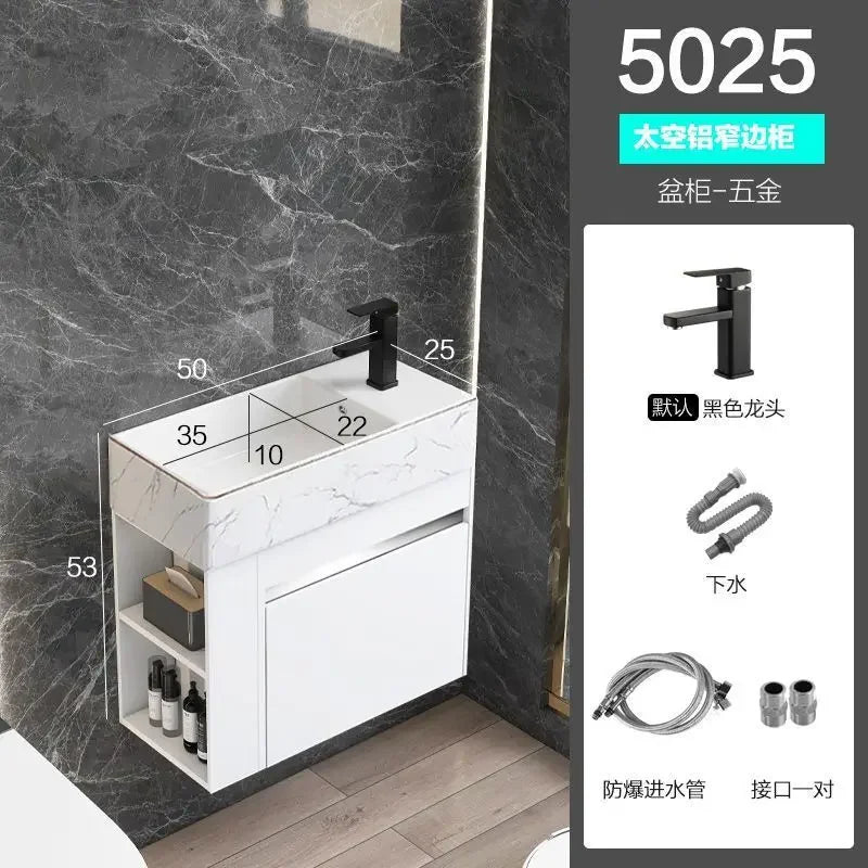 Minimalist Mini Bathroom Cabinet with Side Storage Ceramic Integrated Basin Bathroom Vanity Cabinet with Sink Bathroom Furniture