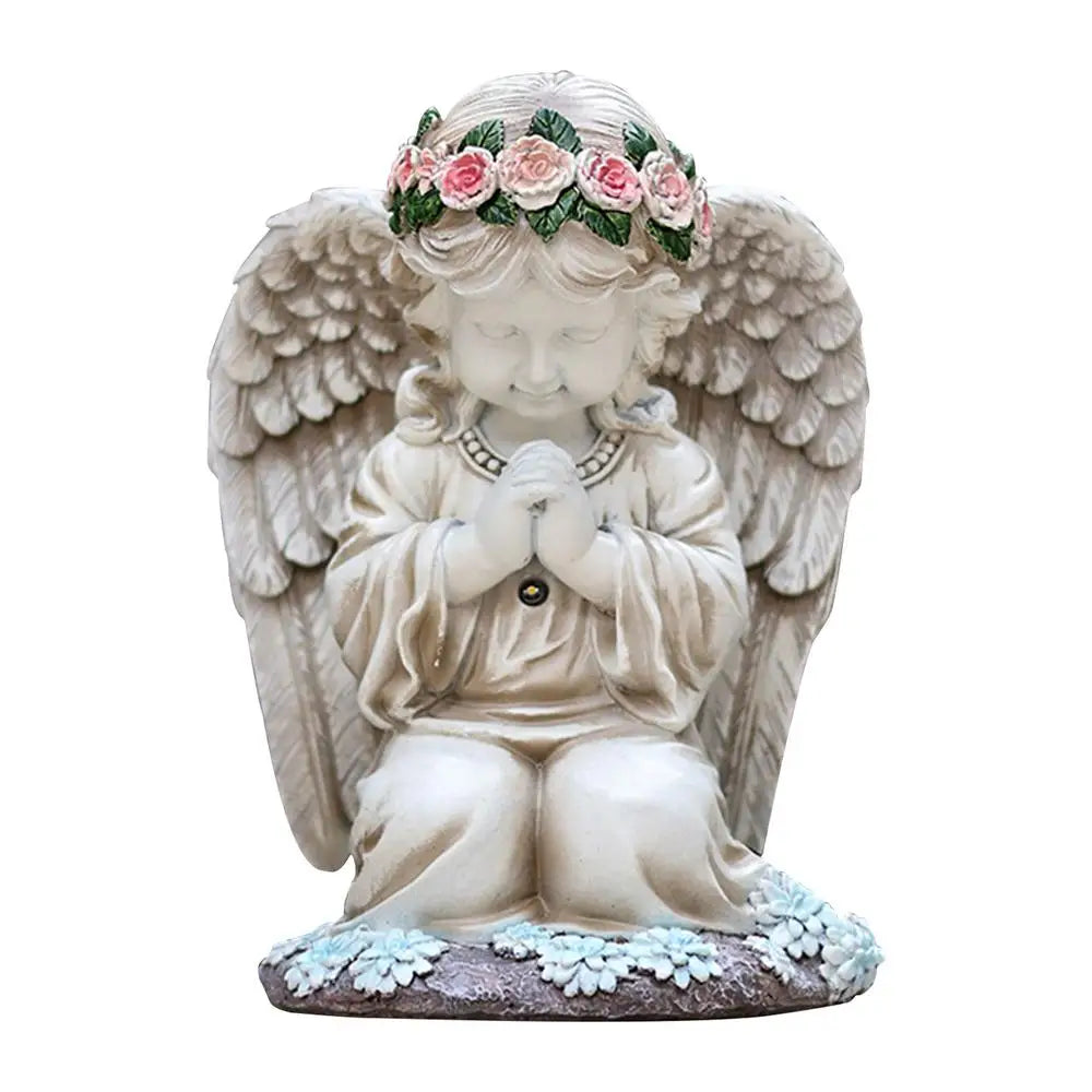 Resin Praying Angel Solar Angel Garden Decor With Solar Lights Waterproof Sculpture Figurine Cemetery Decorations Yard Art