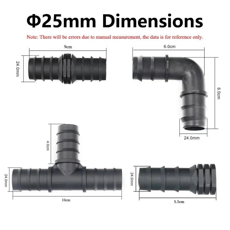 2~50pcs Greenhouse PE Pipe Joint 16 20 25 mm Tee Straight Elbow Plug Irrigation Pipe Fitting Micro Spray Irrigation Accessories