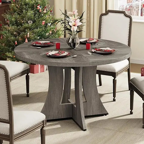 47.2 inch Round Dining Table for 4-6 People, Wood Kitchen Table for Dining Room Living Room, Small Circle Farmhouse Dinner Table