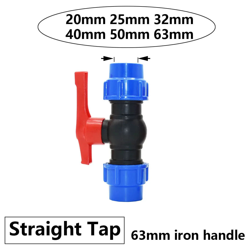 20/25/32/40/50/63mm PE Pipe Quick Connector Valve Tee Elbow Direct End plug Garden Tap Plastic Valve T-type Water Splitter
