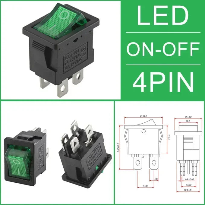 10/30/100Pcs KCD1 Snap-in Boat Rocker Switch Toggle Power SPST ON-OFF 2/3/4 Pin AC 250V 6A 125V 10A 2Pin Position Snap Switch