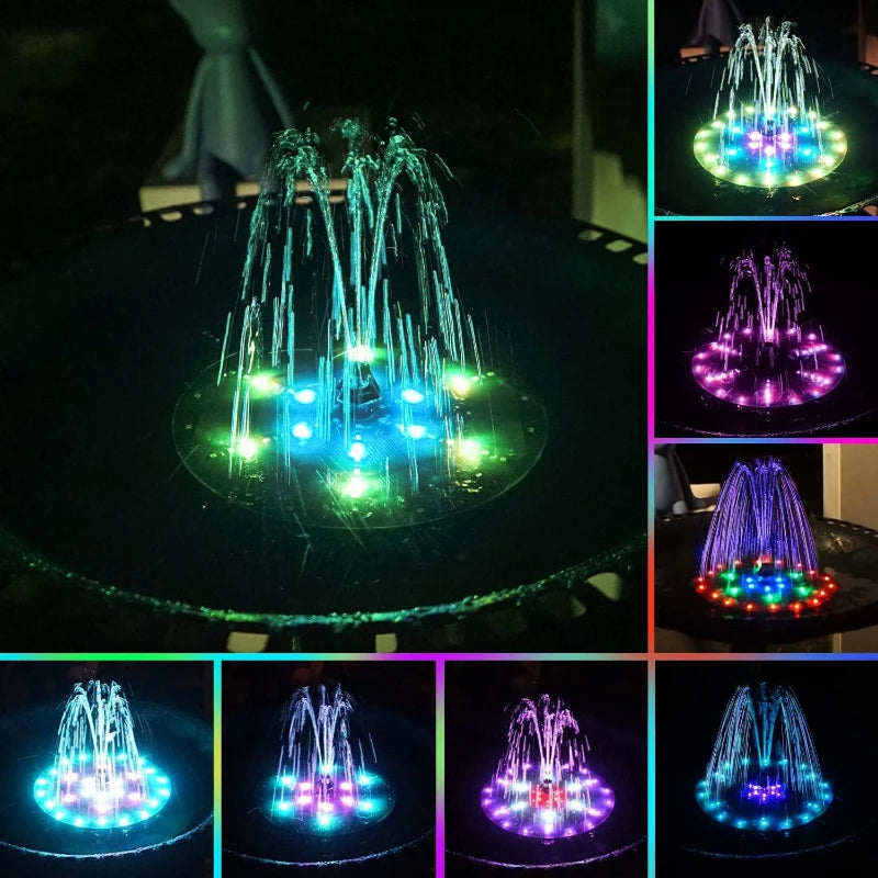 4W Solar Fountain Bird Pond with 60 LED Lights, 2000mAh Battery Solar Fountain Water Pump for Garden Patio Ponds