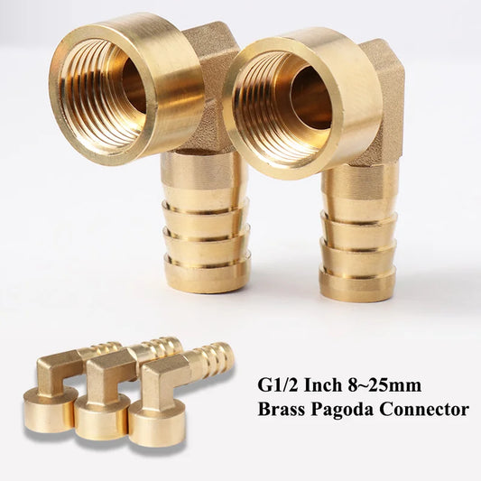 G1/2 Inch 8~25mm Brass Joint Copper Female Pagoda Elbow Connector Garden Irrigation Aquarium Pump Metal Barb Hose Fittings