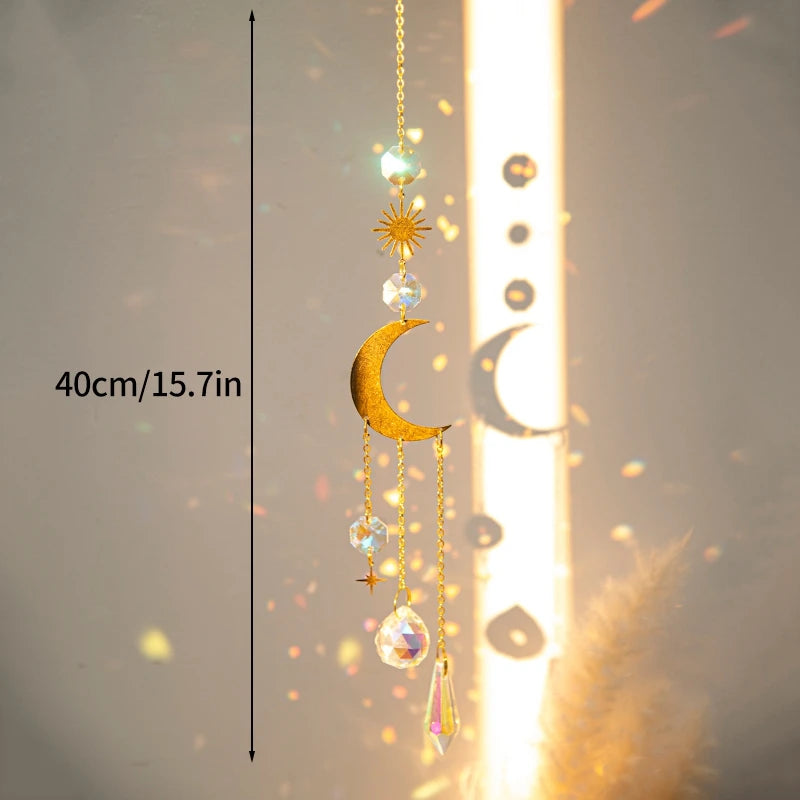 Brass Crystal Rainbow Crystal Hanging Pendants Suncatcher Moon Catcher Stained Glass Wind Chimes Home Garden Decor Kristalle