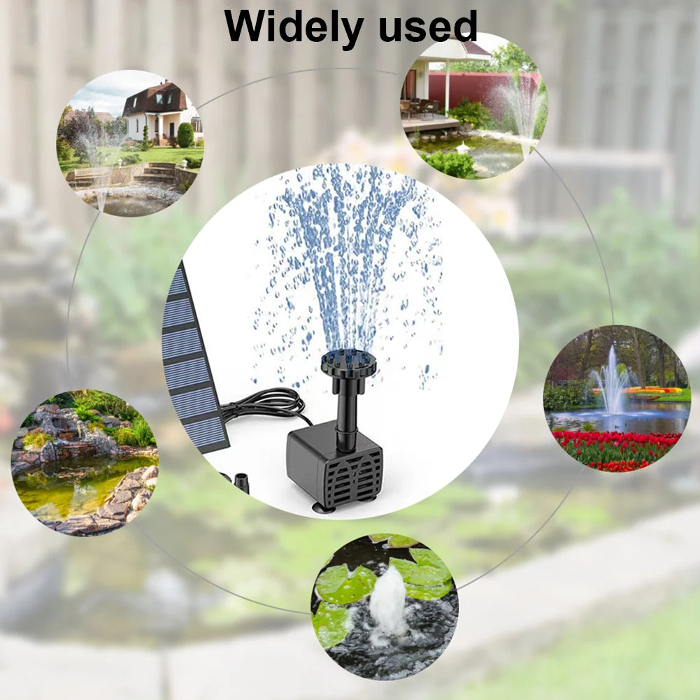 1.5W Solar Fountain Pump with 6 Nozzles Mini Fountain Pool Pond Waterfall for Outdoor Bird Bath Pond Garden Decor Floating Lotus
