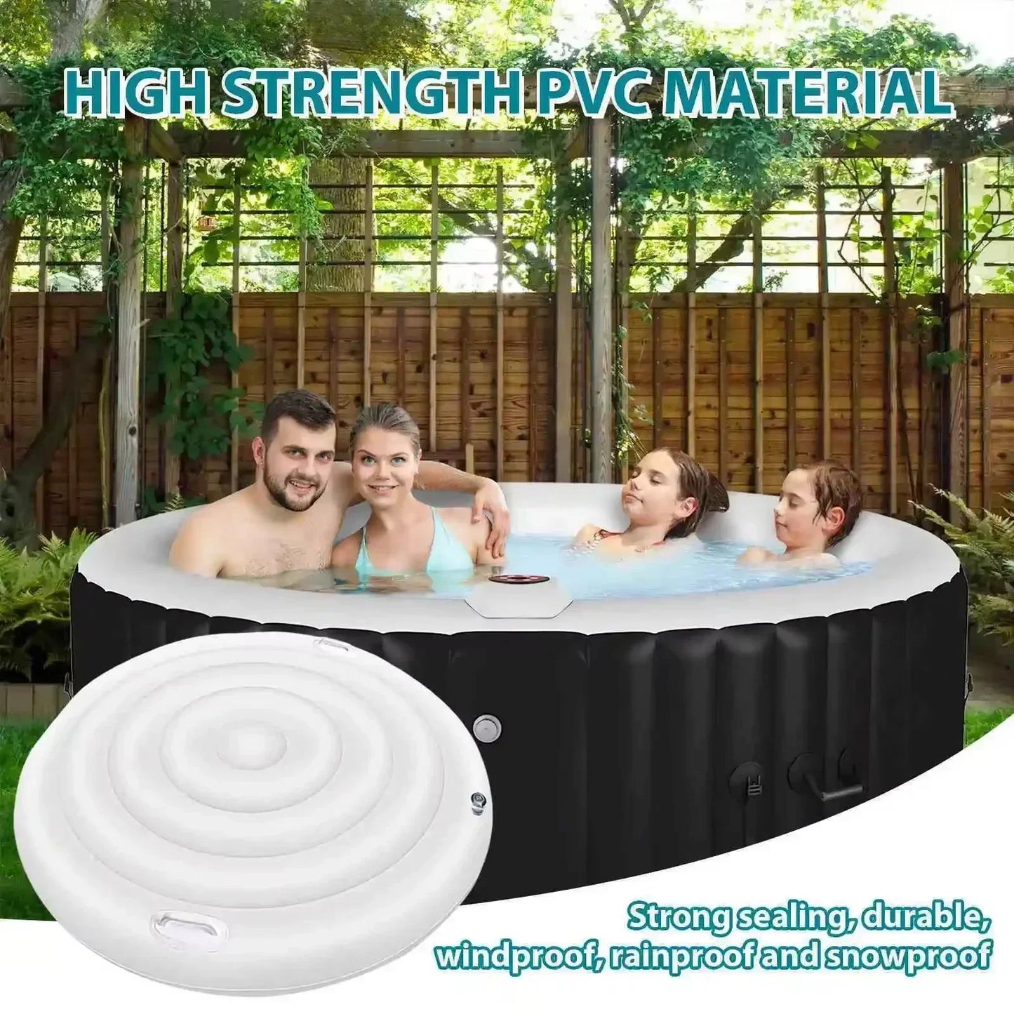 140/165cm Diameter Jacuzzi Inflatable Energy Saving Round Hot Tub Lid Outdoor Spa Pool Windproof Rain Overflow Thermal Cover