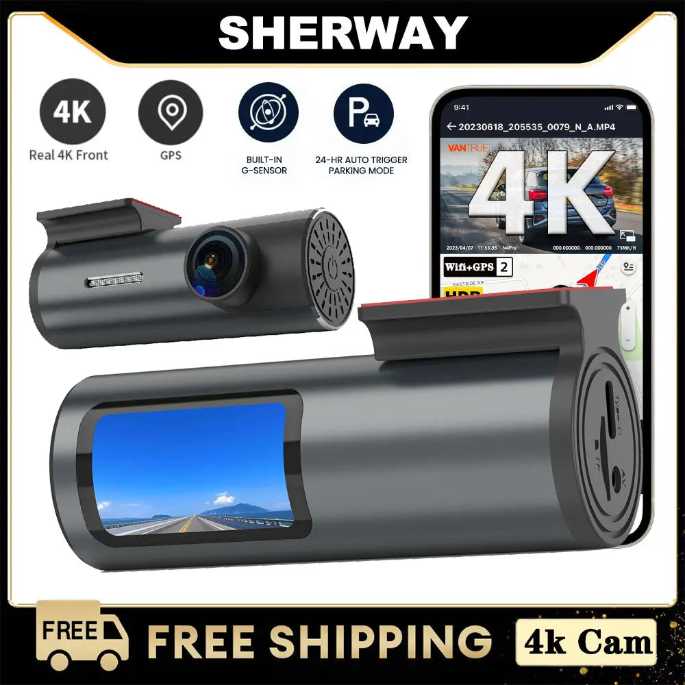 Dash Cam 4K WiFi GPS Dash Camera for Cars Mini Front Car DVR 24H Parki
