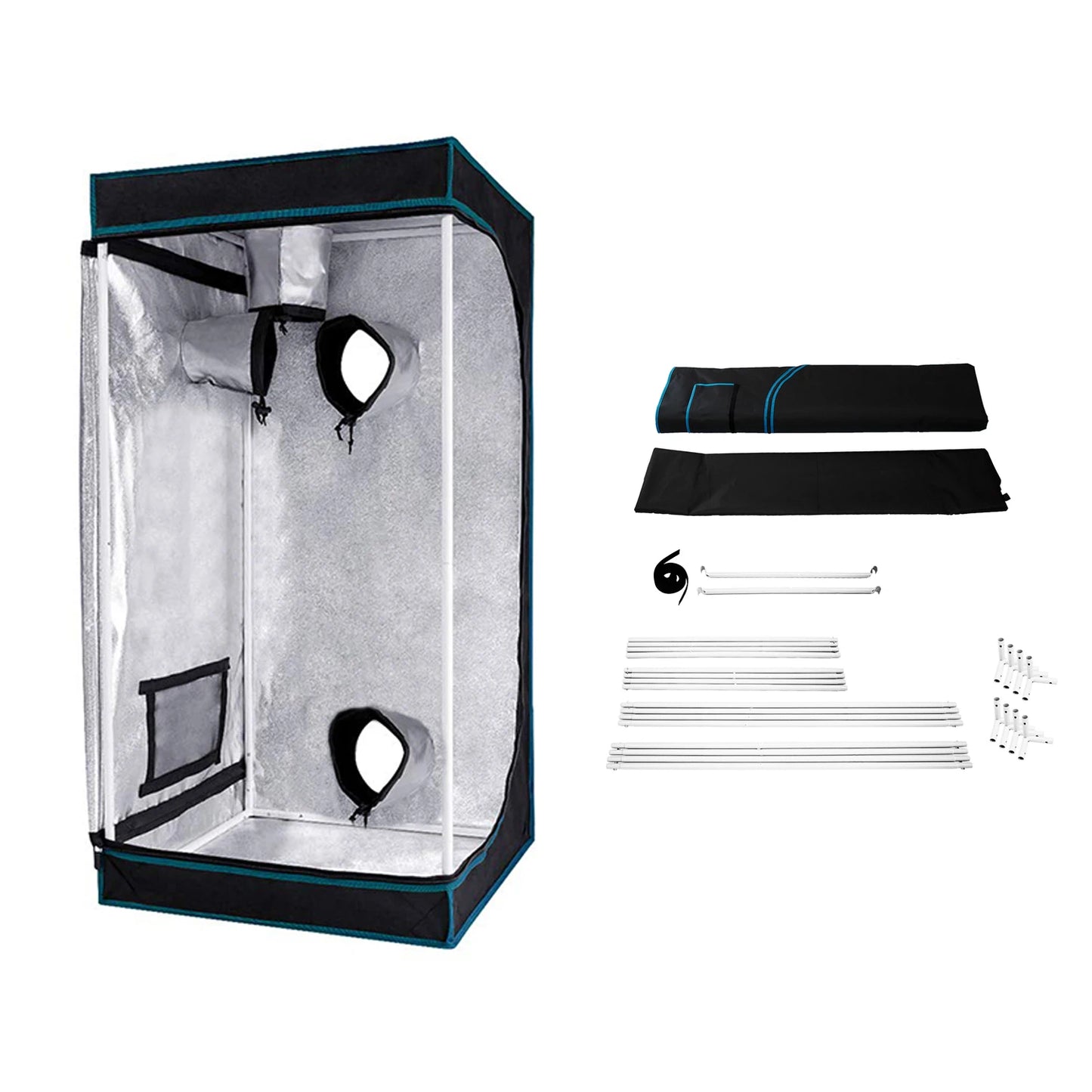 TG-60x60x160 cm plant growth tent, made of Oxford cloth, with an observation window, a tool kit and white iron pipes.