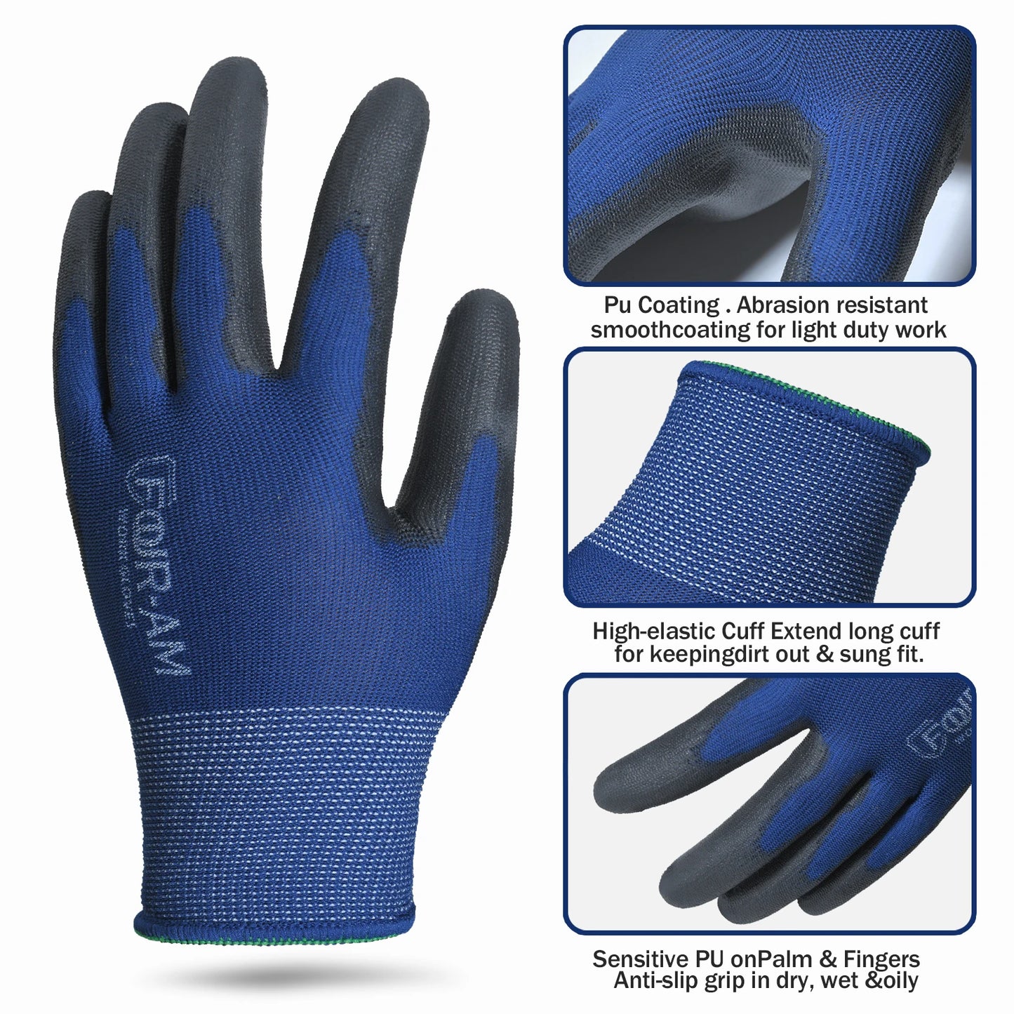 3/12Pairs Ultra-Thin PU Coated Outdoor Work Gloves for Men women.Nylon Ultra-Soft Lightweight Fitting Glove Lightweight Fitting