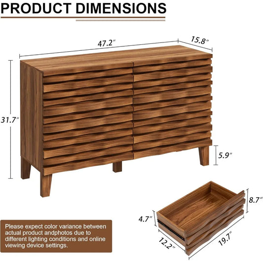 Solid Wood Face 6 Drawer Dresser,Mid Century Modern Dresser with Chest,Flutted Chest of Drawers with Moire Patten for Bedroom,
