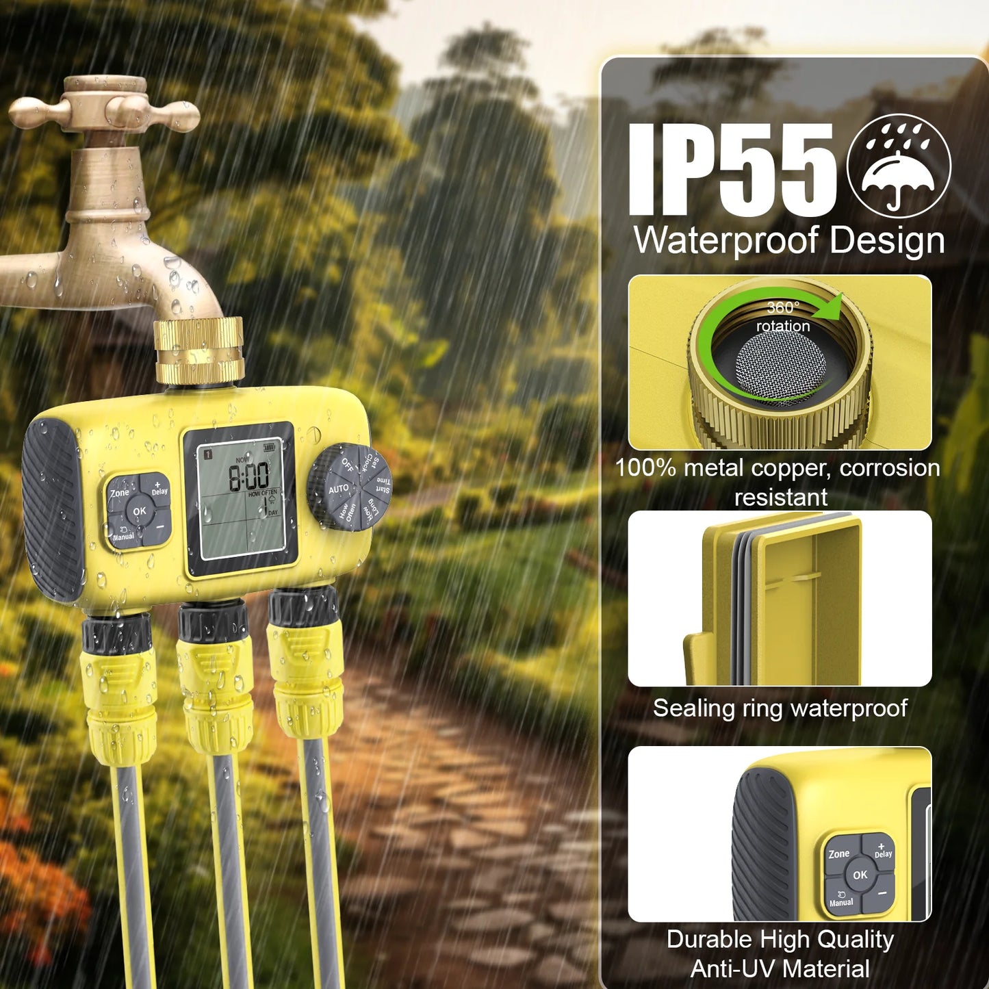Insoma 3-Outlet Automatic Water Timer Garden Irrigation Watering System Independent Control Sprinkler Programmer Tools