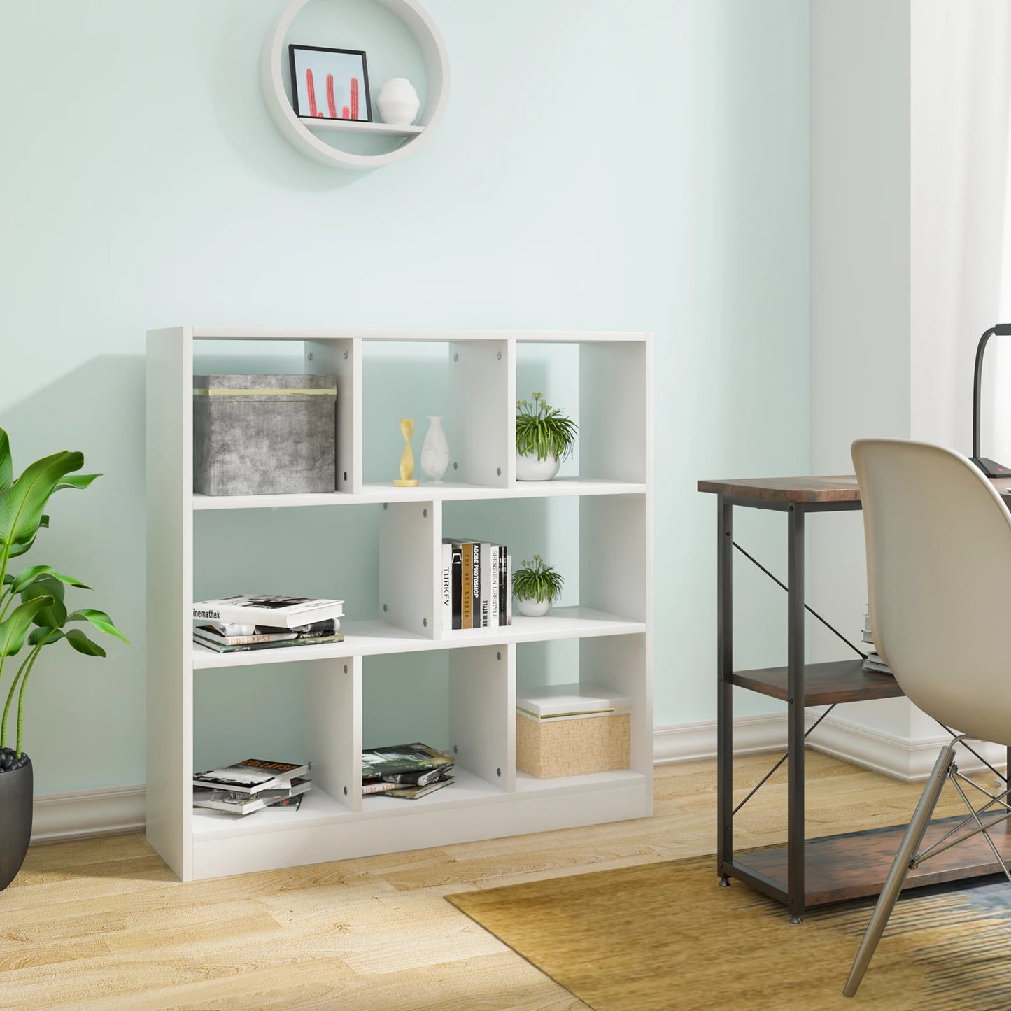 WOLTU White Bookcase Room Divider Standing Storage Filing Shelf with 8 Compartments for Living Room Children's Room Office Home