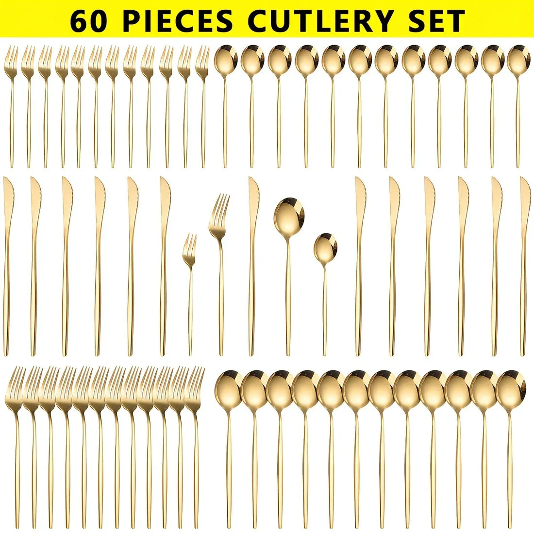 Transform Your Dining: Luxe 60pc Gold Cutlery Set ✨ | AlluCanFind