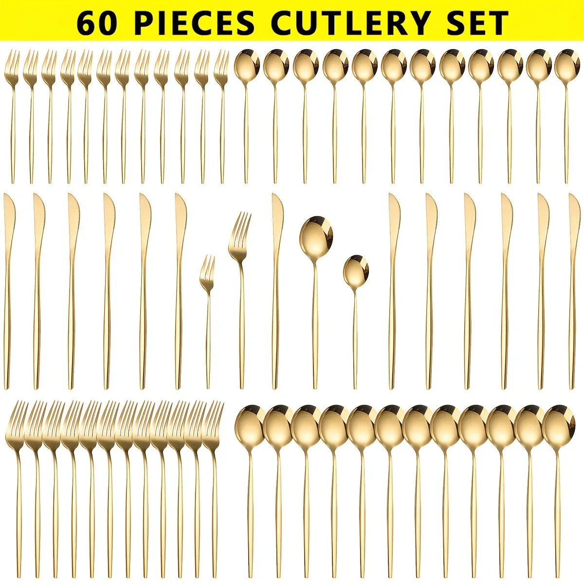 Transform Your Dining: Luxe 60pc Gold Cutlery Set ✨ | AlluCanFind