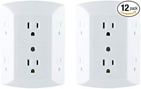 GE 6-Outlet Wall Extender White | Grounded | Spaced Outlets | UL Listed | Pack of 12