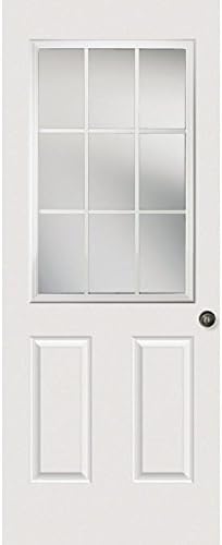 ODL Entry Door Glass Replacement for Home Improvement - 24" x 38" Exterior or Front Door Inserts Glass Kit with Energy Efficient Low-E Double Pane Tempered Glass - White Frame External 9 Grid Pattern