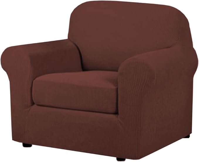 H.VERSAILTEX 2 Piece Couch Cover Stretch Stylish Chair Cover Furniture Cover/Protector Featuring Jacquard Textured Twill Fabric, High Spandex Slipcover Machine Washable (Chair, Burnt Brick)