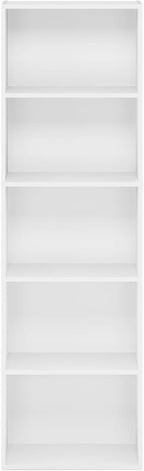 Furinno LUDER Book Shelf, 5-Tier Bookshelf, Bookcase with Open Shelves, 9.4 x 15.8 x 52, Easy Assembly, for Living Room, Bedroom, Home Office, White
