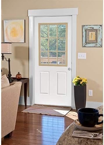ODL Entry Door Glass Replacement for Home Improvement - 24" x 38" Exterior or Front Door Inserts Glass Kit with Energy Efficient Low-E Double Pane Tempered Clear Glass - Tan Frame in 9 Grid Pattern
