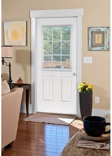 ODL Entry Door Glass Replacement for Home Improvement - 24" x 38" Exterior or Front Door Inserts Glass Kit with Energy Efficient Low-E Double Pane Tempered Glass - White Frame External 9 Grid Pattern