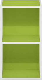 Furinno PASIR Book Shelf, 2-Tier Modern Bookshelf, Open Shelves Bookcase 9 x 12 x 21, Easy Assembly, for Living Room, Bedroom, Home Office, Green/White